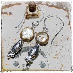 🌺OOAK Pearl Coin/Sterling Earwires by Susan A Ray